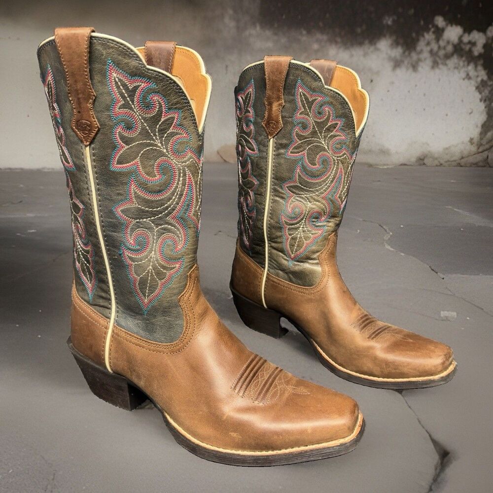 Ariat Round Up Women’s Western Boots 10040446 Storming Brown Teal Pink Size 10B